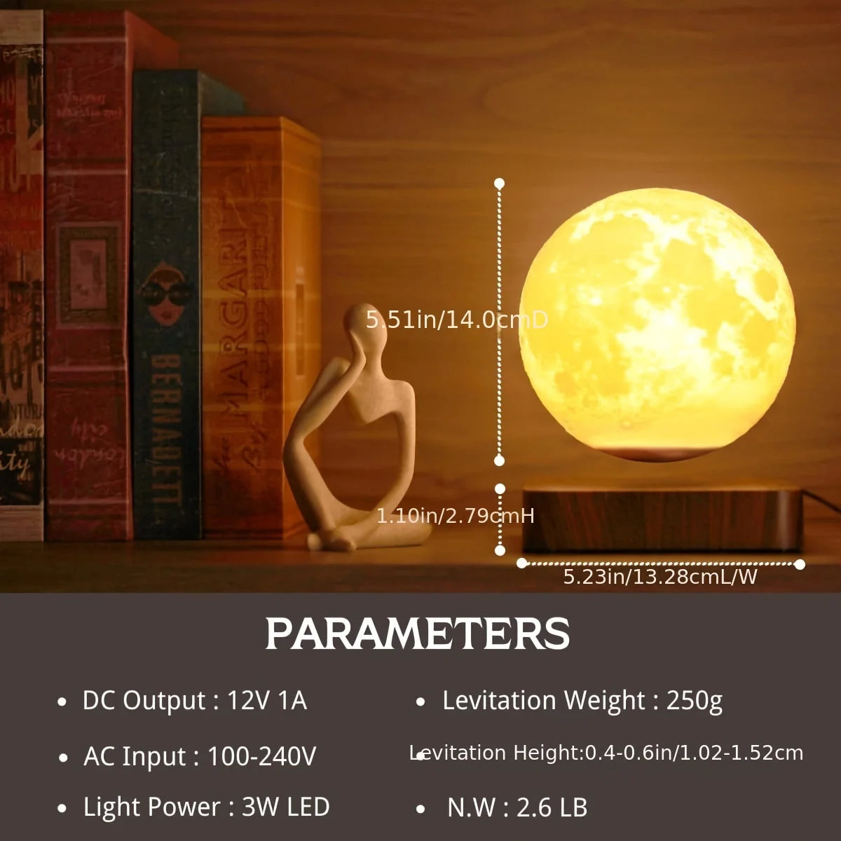 LED Magnetic Floating Moon Lamp with Wooden Base