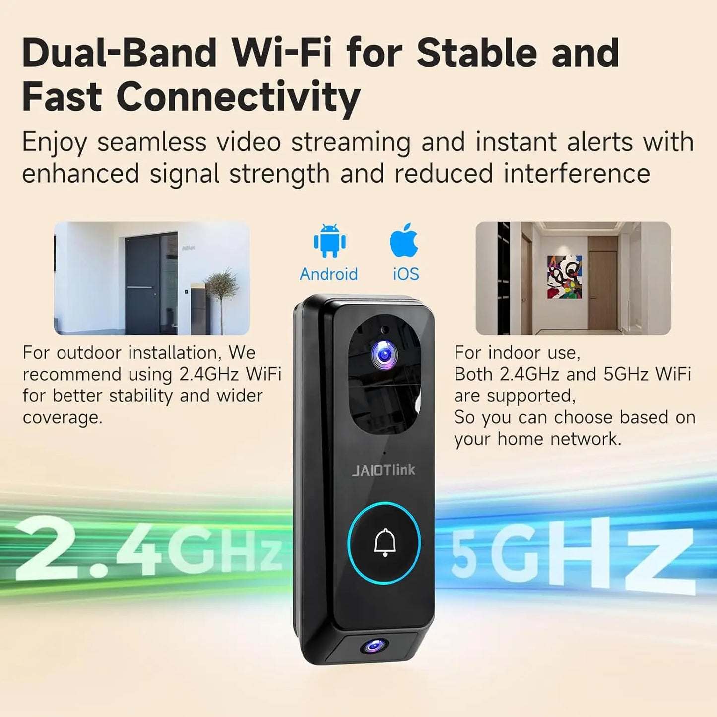 2K Dual Lens Wireless Doorbell Camera with Chime, 64GB SD Card, Voice Changer, WiFi, Package Protection