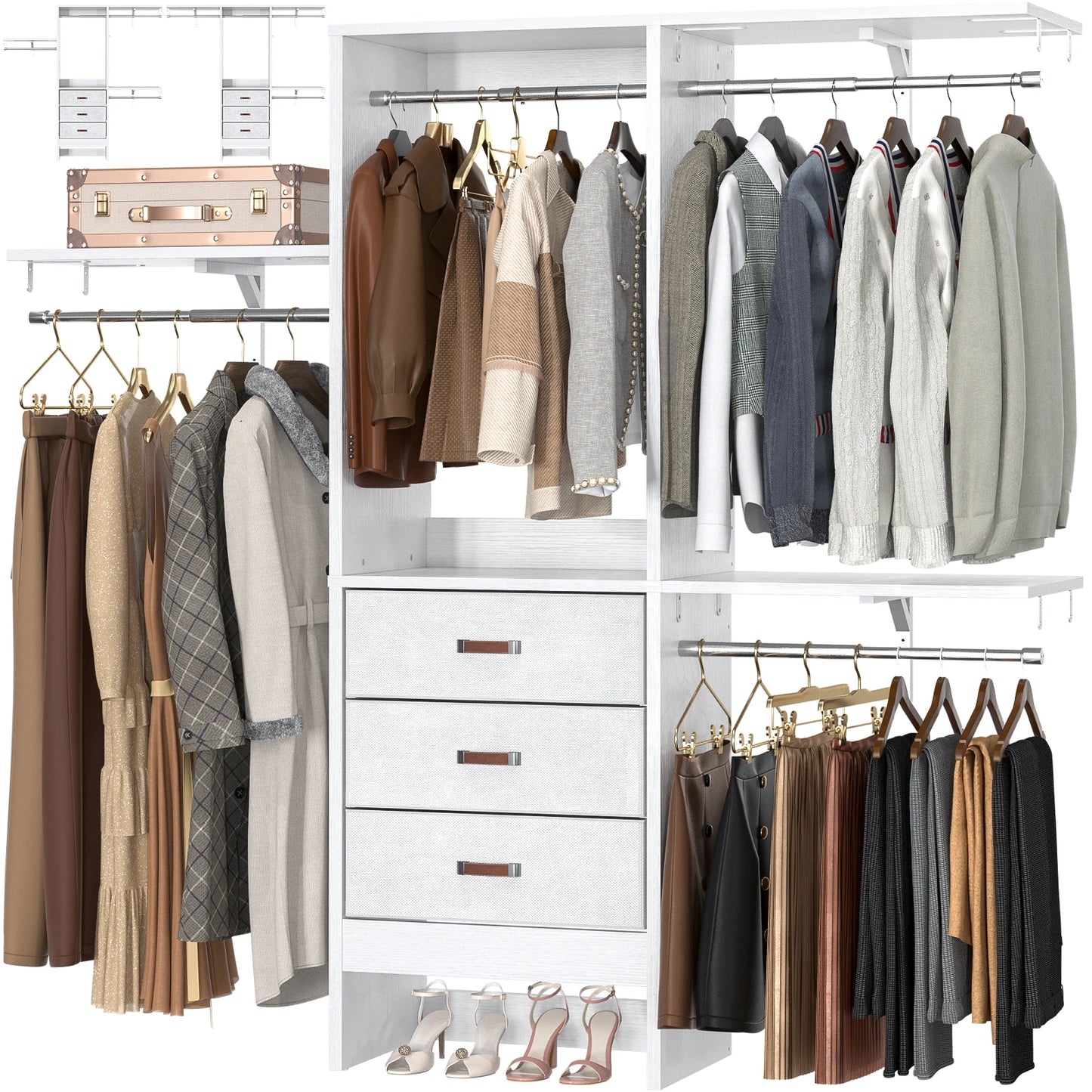 5FT Small Closet System with Drawers and Adjustable Shelves