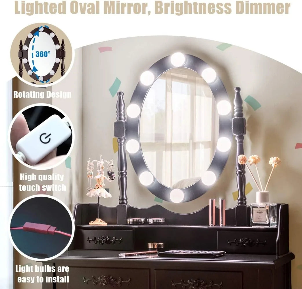 Vanity Table and Cushioned Stool Set