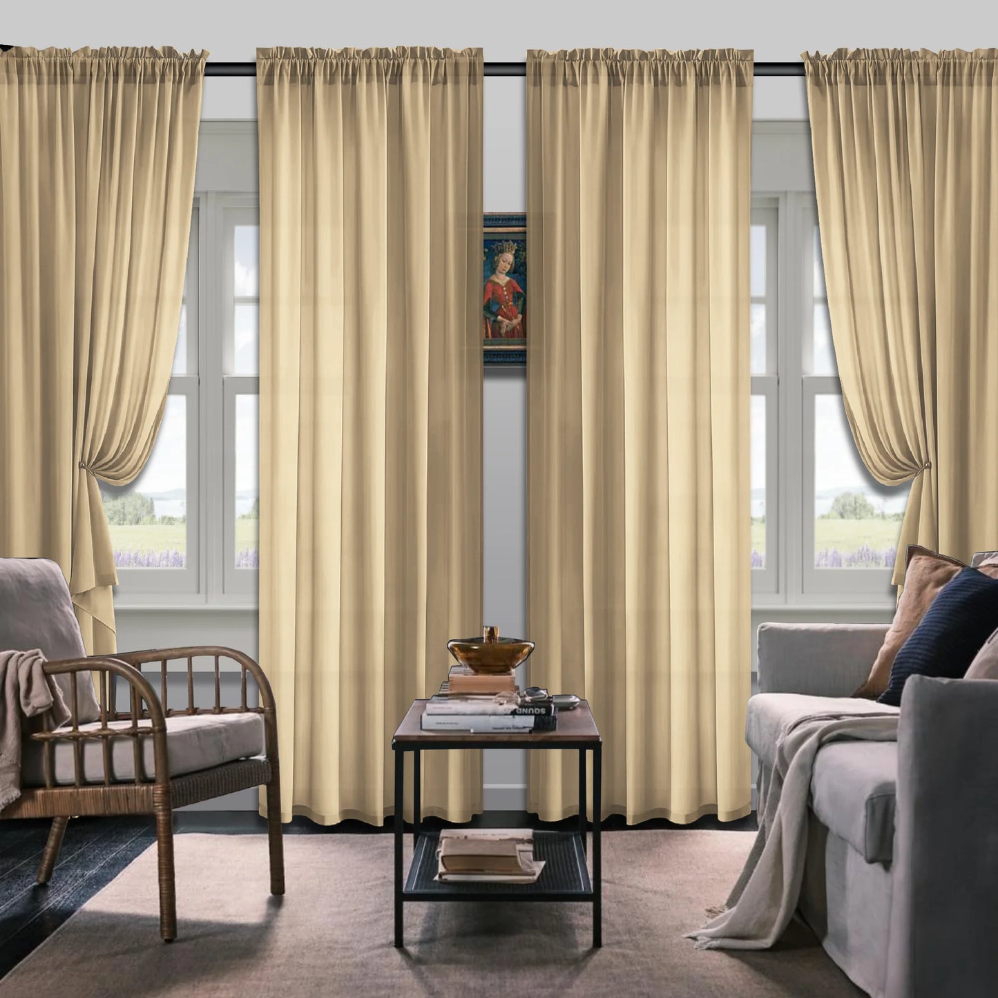 Set Of 4 Simple Rod Pocket Blackout Curtain Panels
