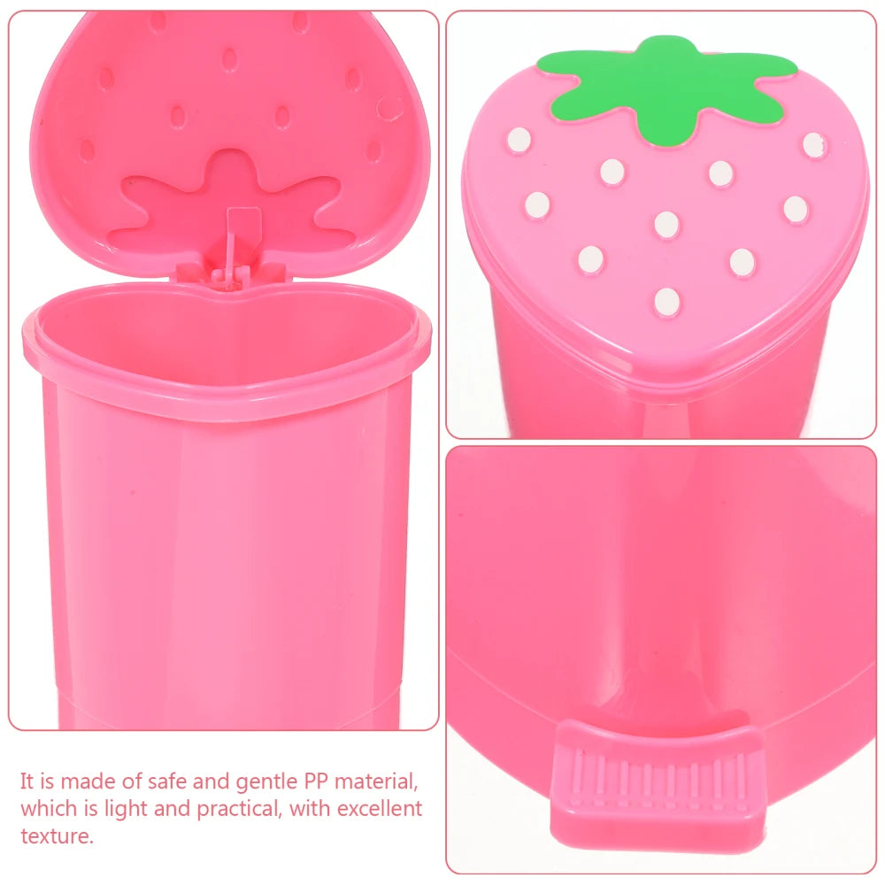 Cute Mini Covered Sealed Strawberry Trash Can For Desktop And Countertop