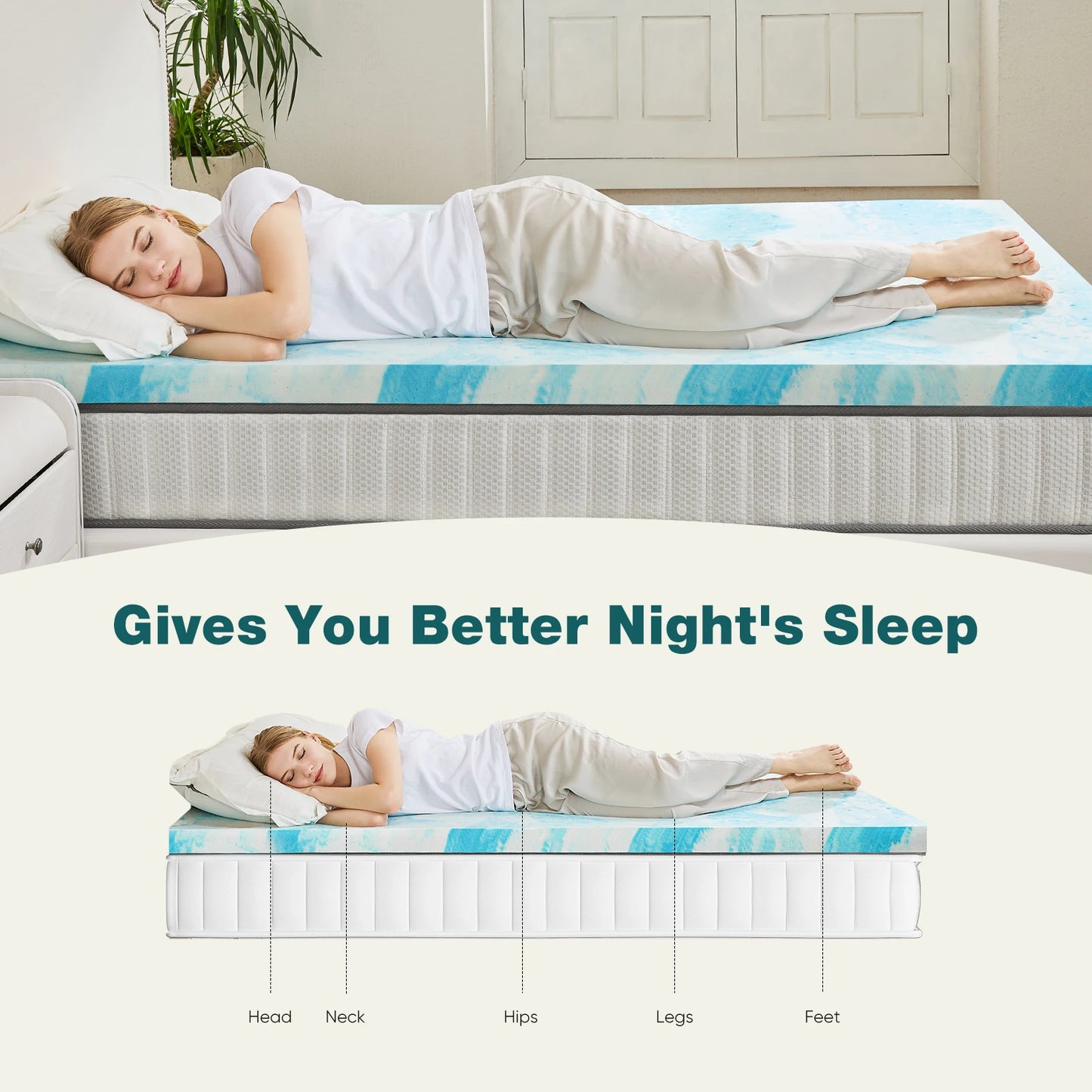 JHK 2 or 3 Inch Gel Memory Foam Cooling Mattress Topper