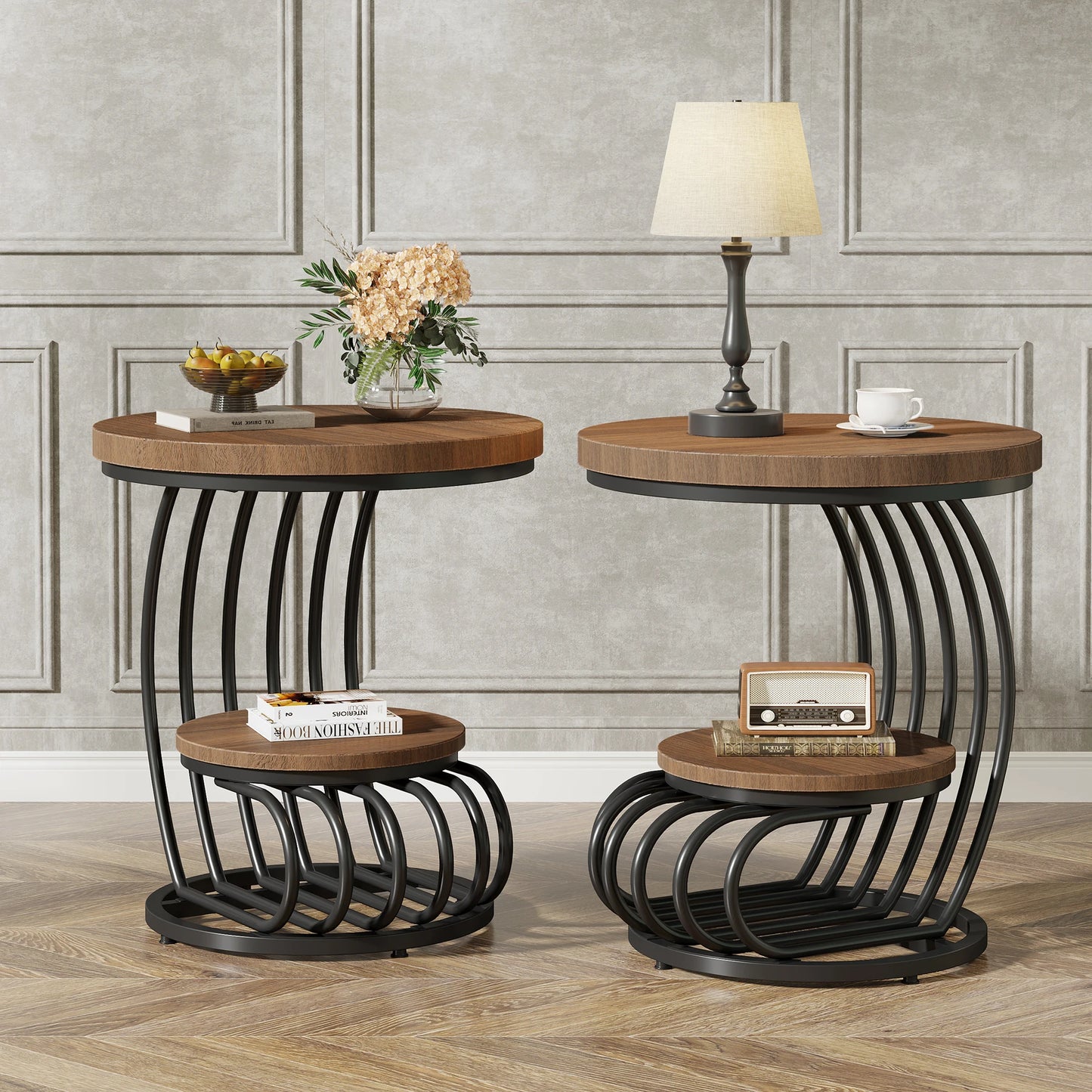 Tribesigns Gold Round End Table: 2 Tiers Faux Marble
