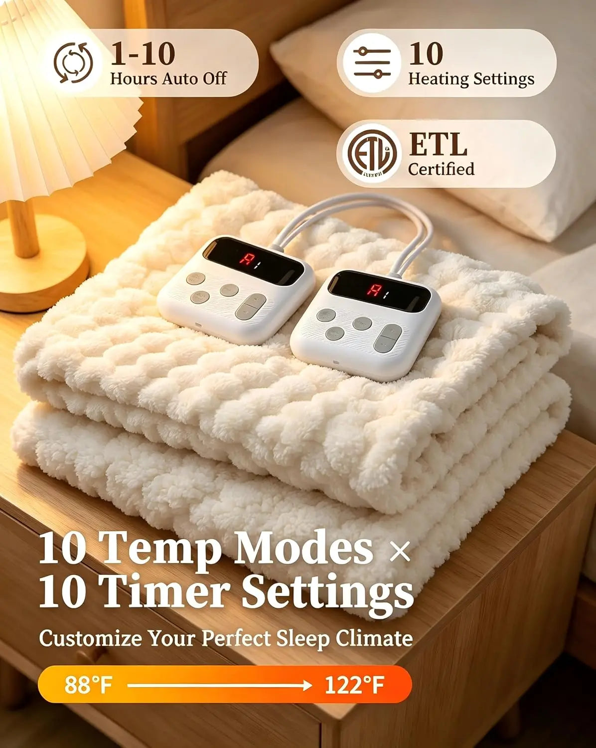 Garvee Flannel Sherpa Beige Electric Blanket with 10 settings