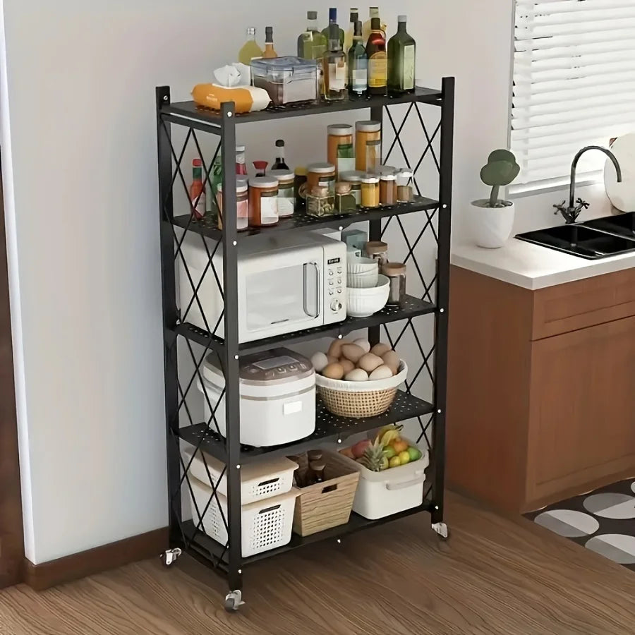 3/4/5-layer Heavy-duty Foldable Metal Storage Rack With Wheels