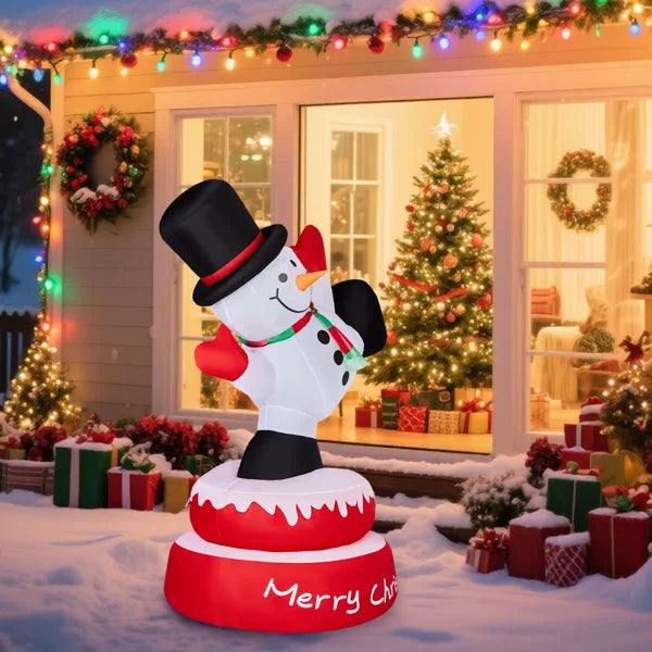 4.8 FT Rotating Inflatable Snowman Decoration with 3 Built-in LED Lights