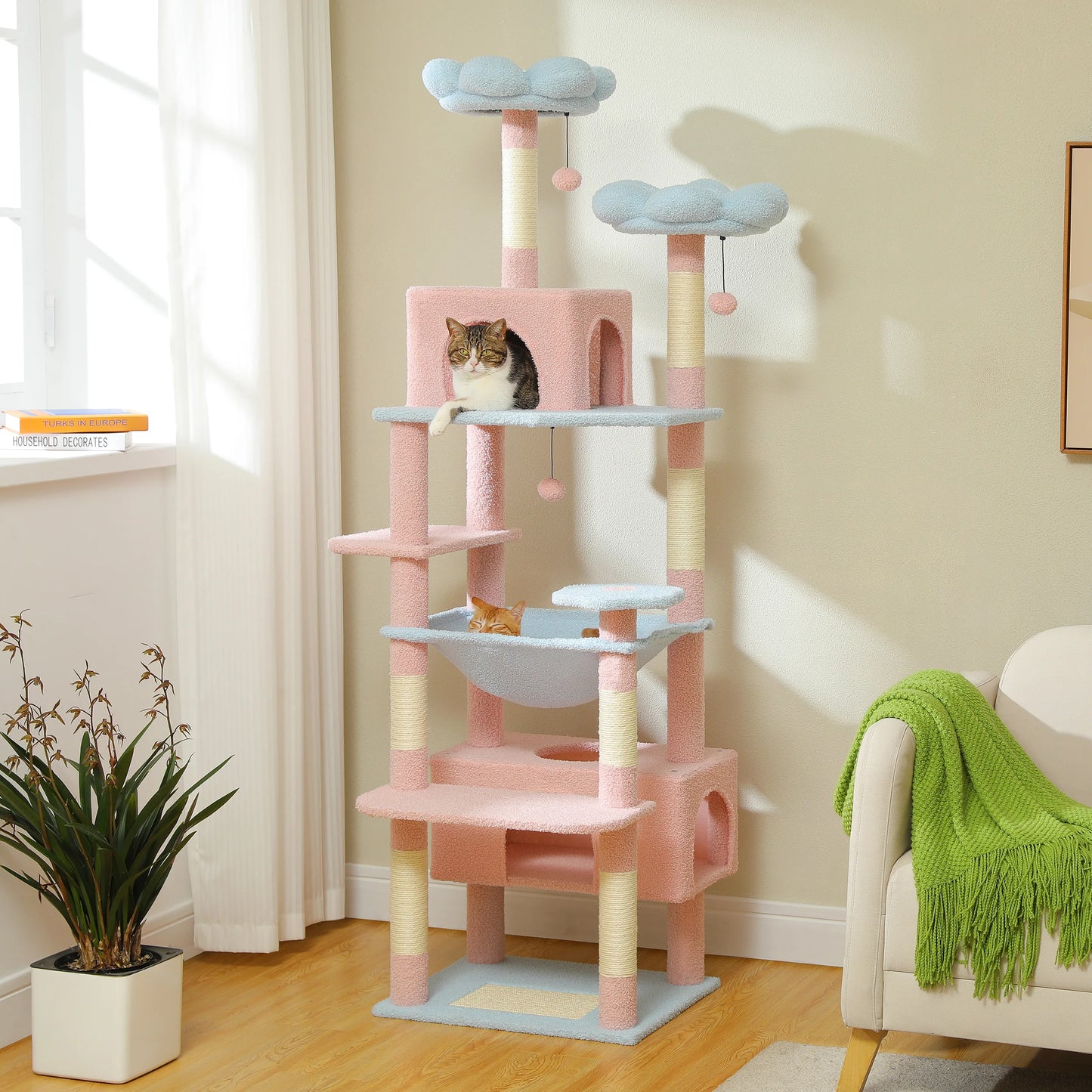 Multi-Level Cat Tower with Scratching Posts, Hammock and Cat Condo