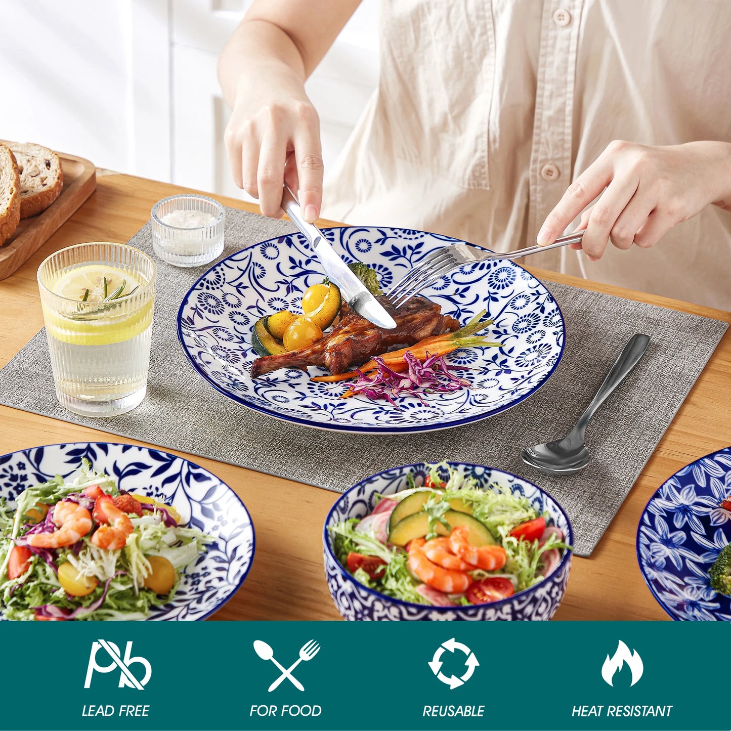 Vncasso 12/24/36 Piece Chinese Blue and White Porcelain Tableware Set