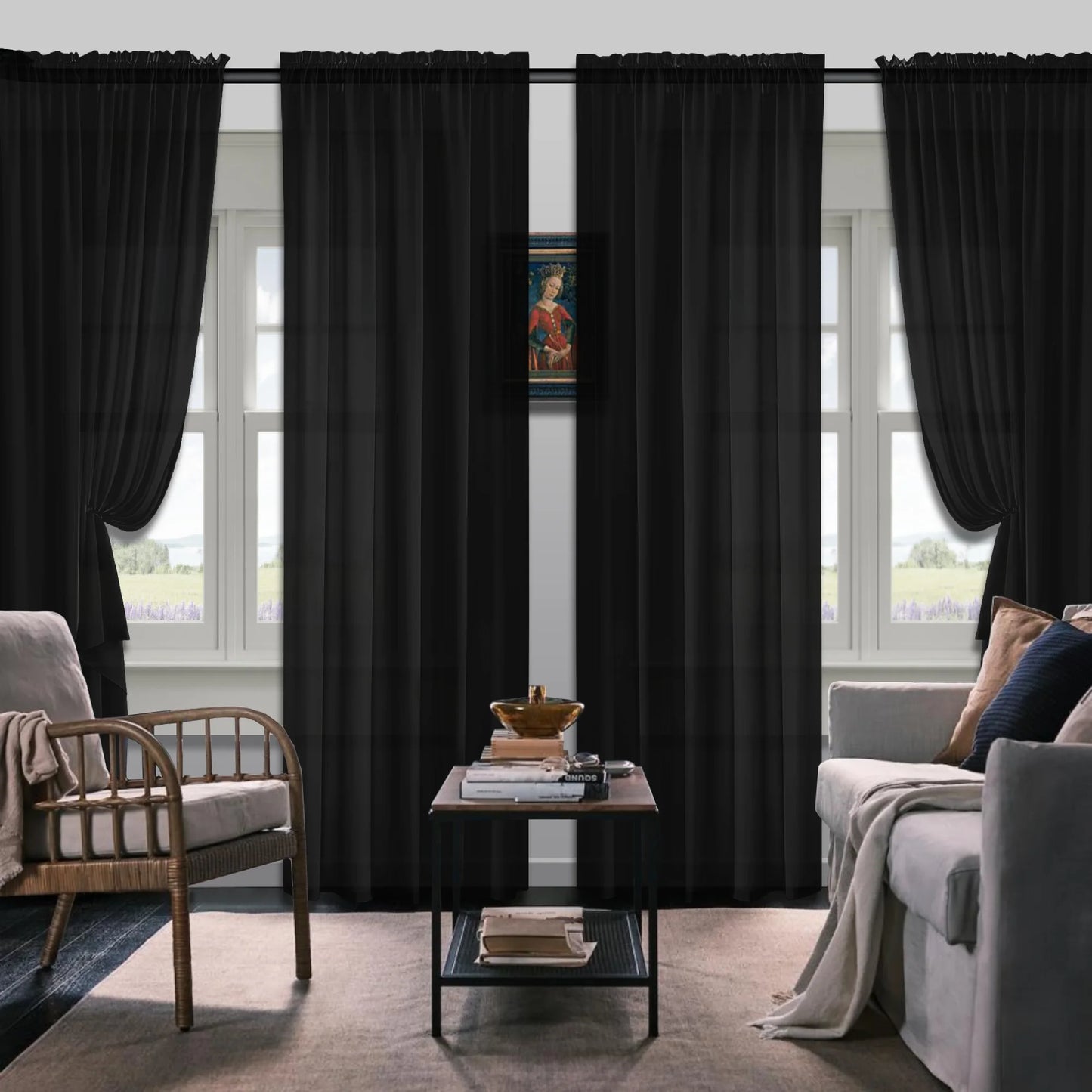 Set Of 4 Simple Rod Pocket Blackout Curtain Panels