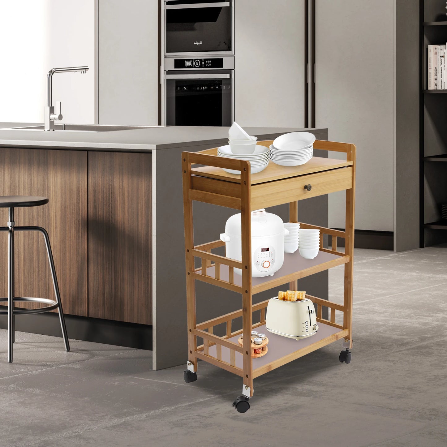 31.5 Inch Tall Rolling Storage Cart with 3 Tiers