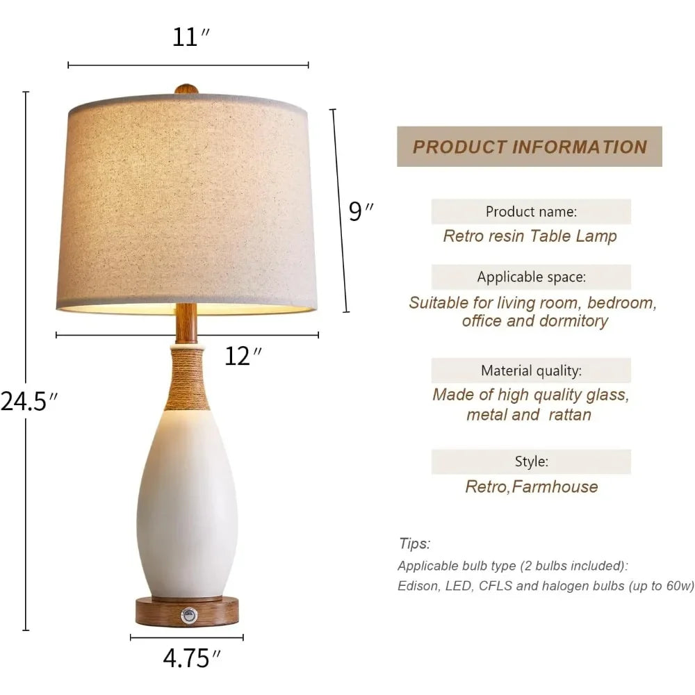 OYEARS 24.5” Bedside Table Lamp Set Of 2