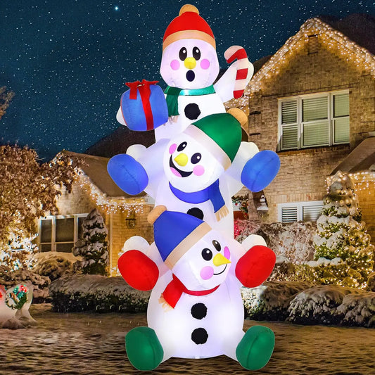 6 FT Christmas Inflatable Decoration Stacked Snowman with Build-in LEDs