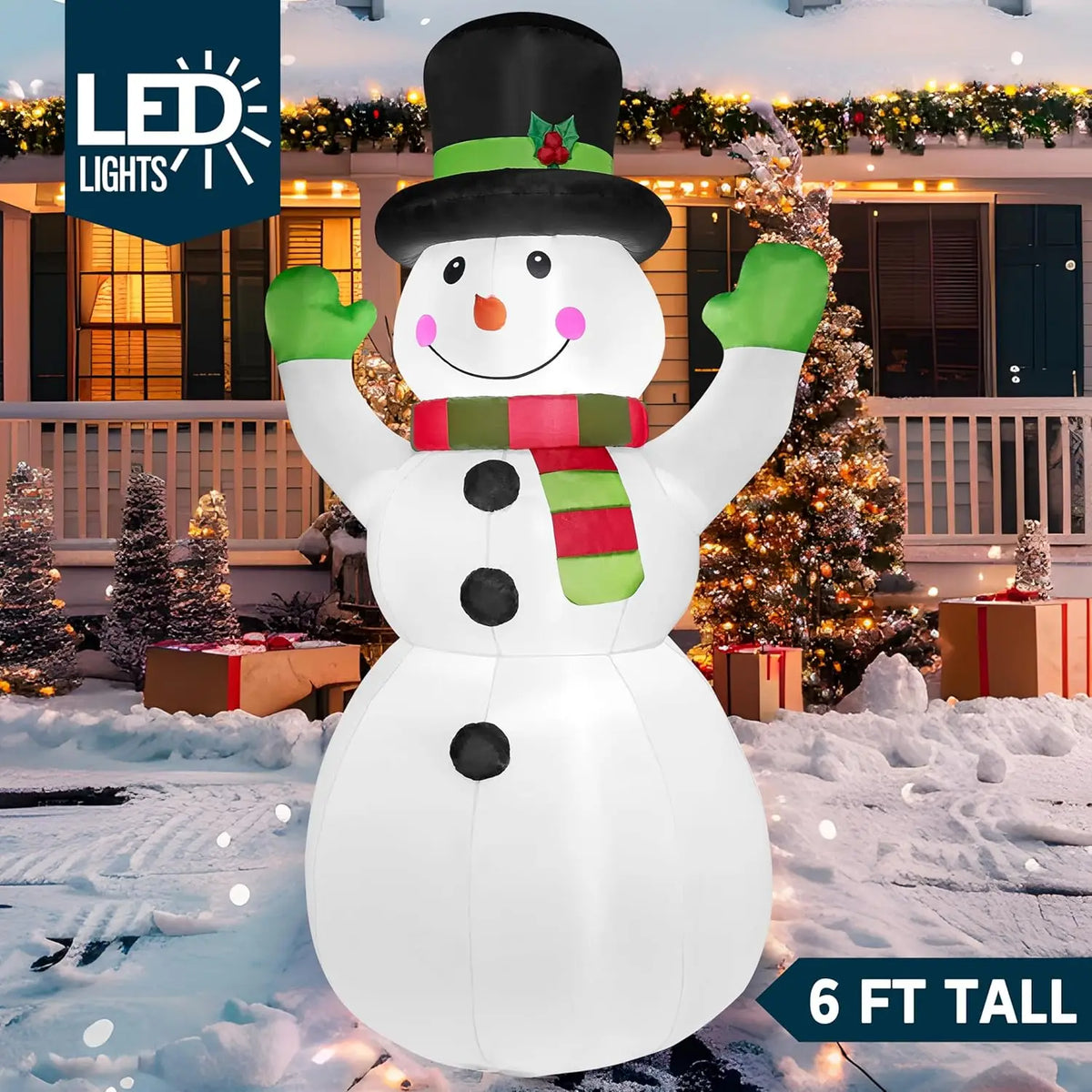 6 FT Long Christmas Inflatable Snowmen with Campfire with Built-in LEDs