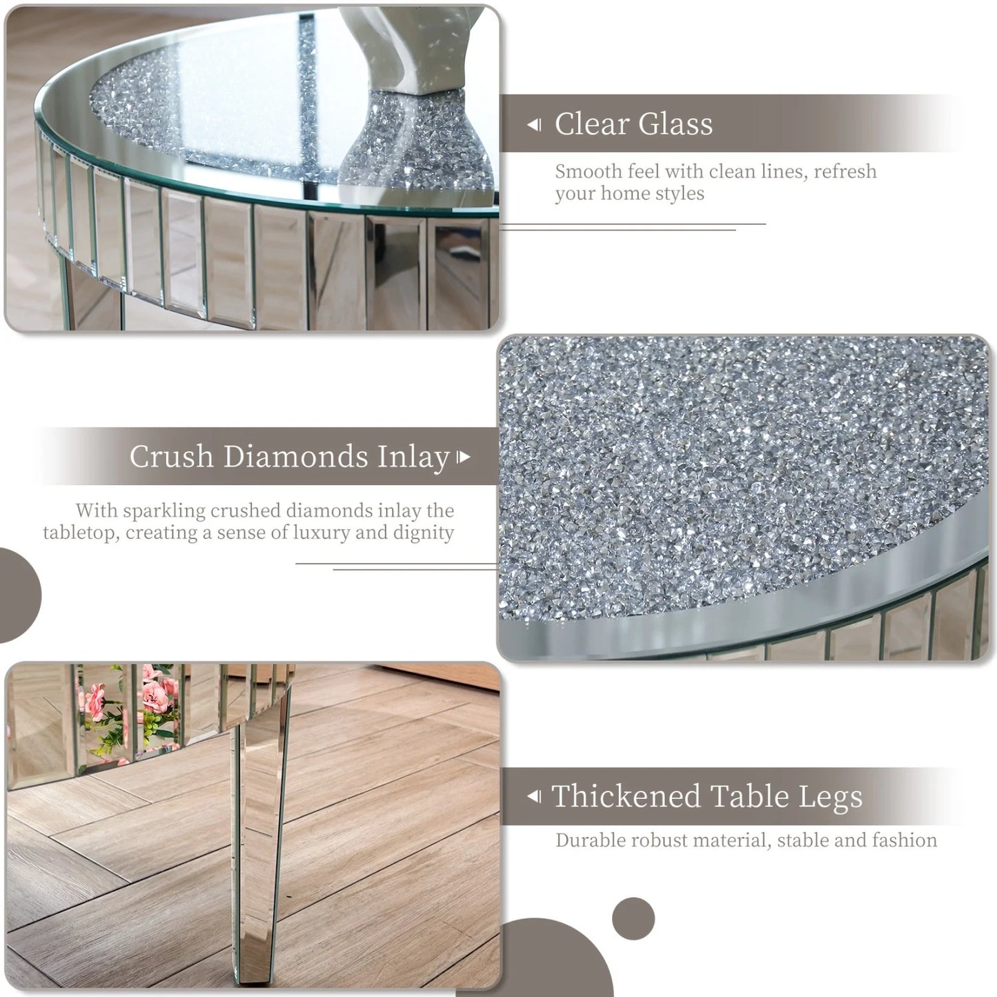 31.5 Inch Round Mirrored Coffee Table