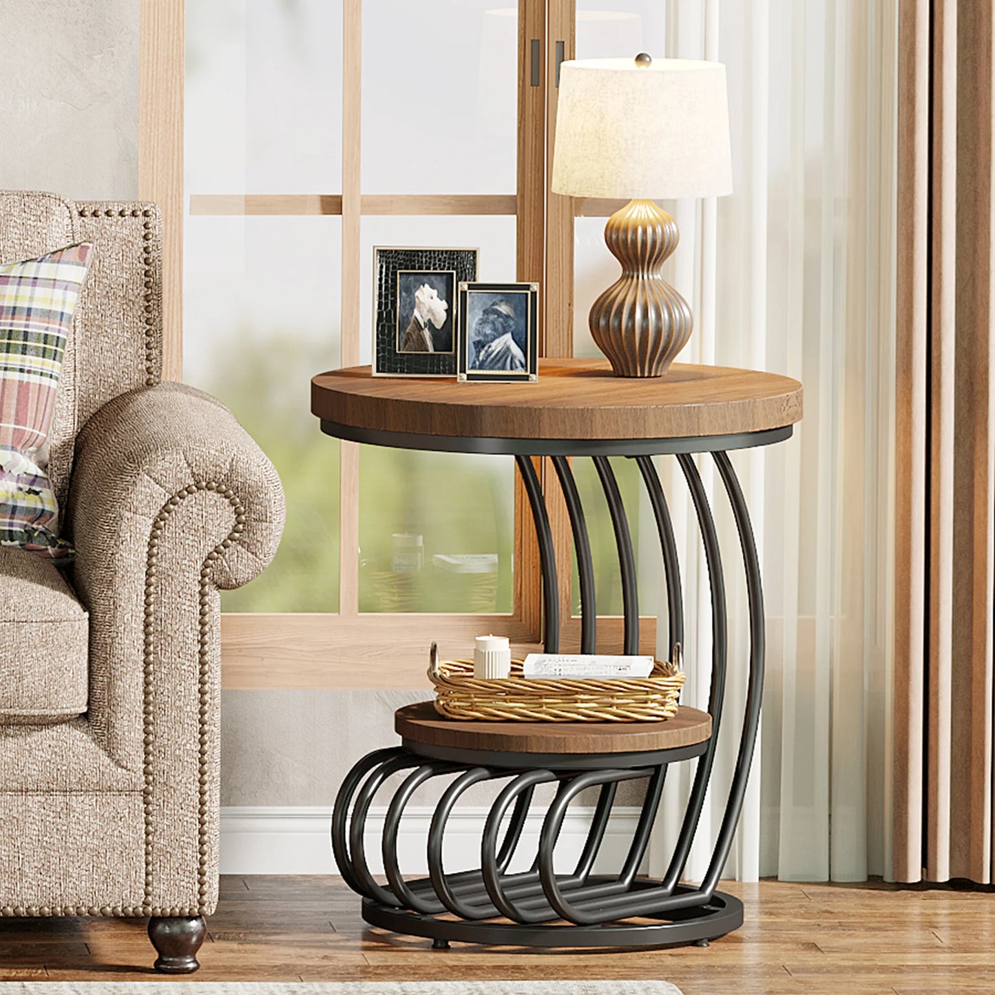 Tribesigns Gold Round End Table: 2 Tiers Faux Marble