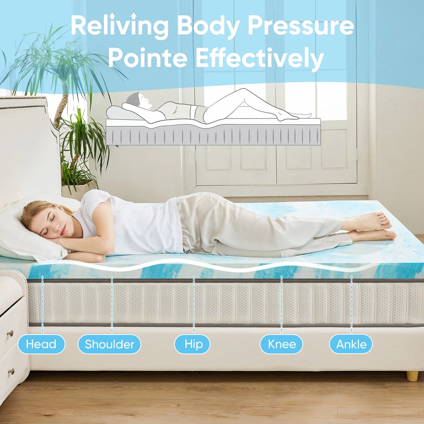 JHK 2 or 3 Inch Gel Memory Foam Cooling Mattress Topper