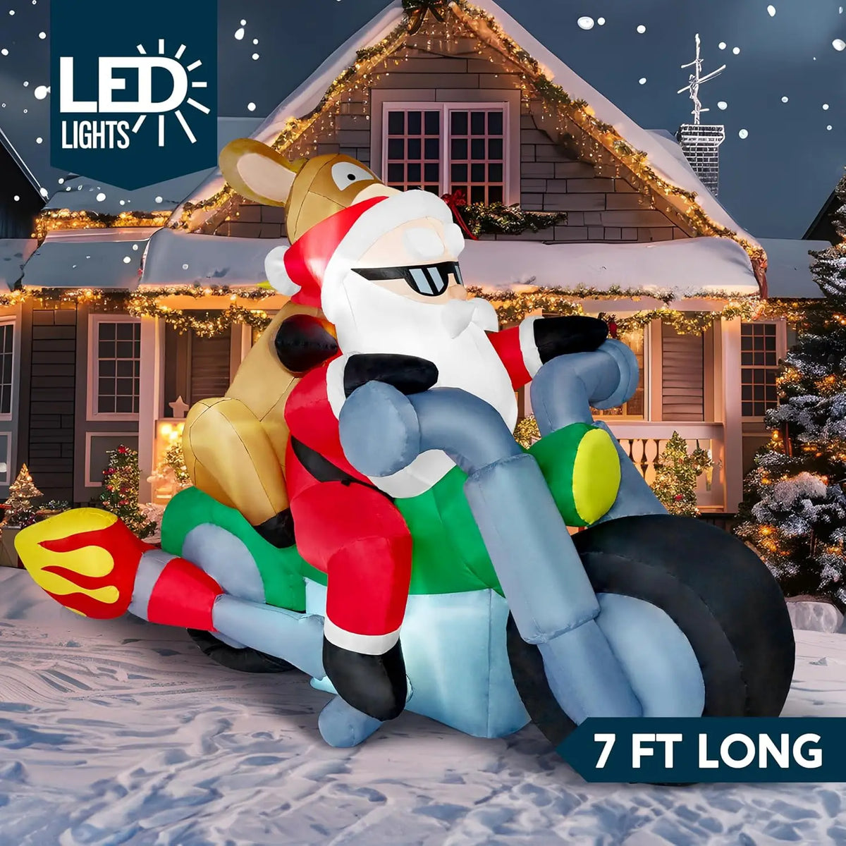 6.6 FT Long Christmas Inflatable Decoration Reindeer Peeing on Snowman with Build-in LED