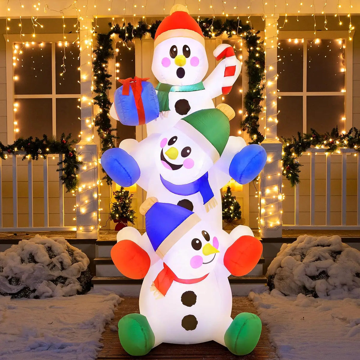 6 FT Christmas Inflatable Decoration Stacked Snowman with Build-in LEDs