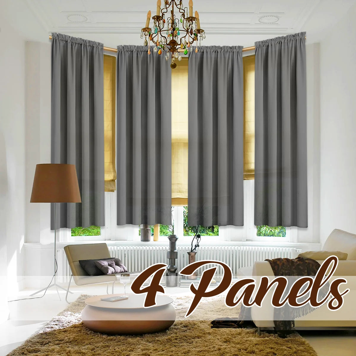 4 Panels Light Filtering Rod Pocke Soft Touch Curtains