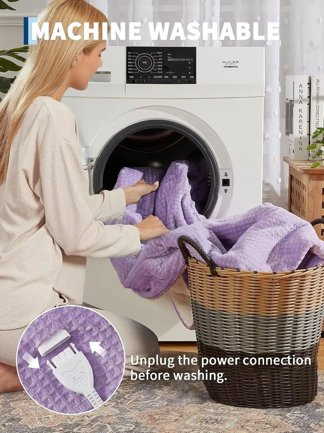 90" x 100" Heated Electric Blanket with 4 Heat Settings Auto Off Safety Protection Machine Washable