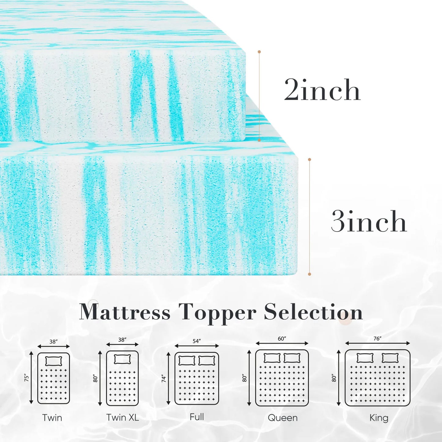 JHK 2 or 3 Inch Gel Memory Foam Cooling Mattress Topper