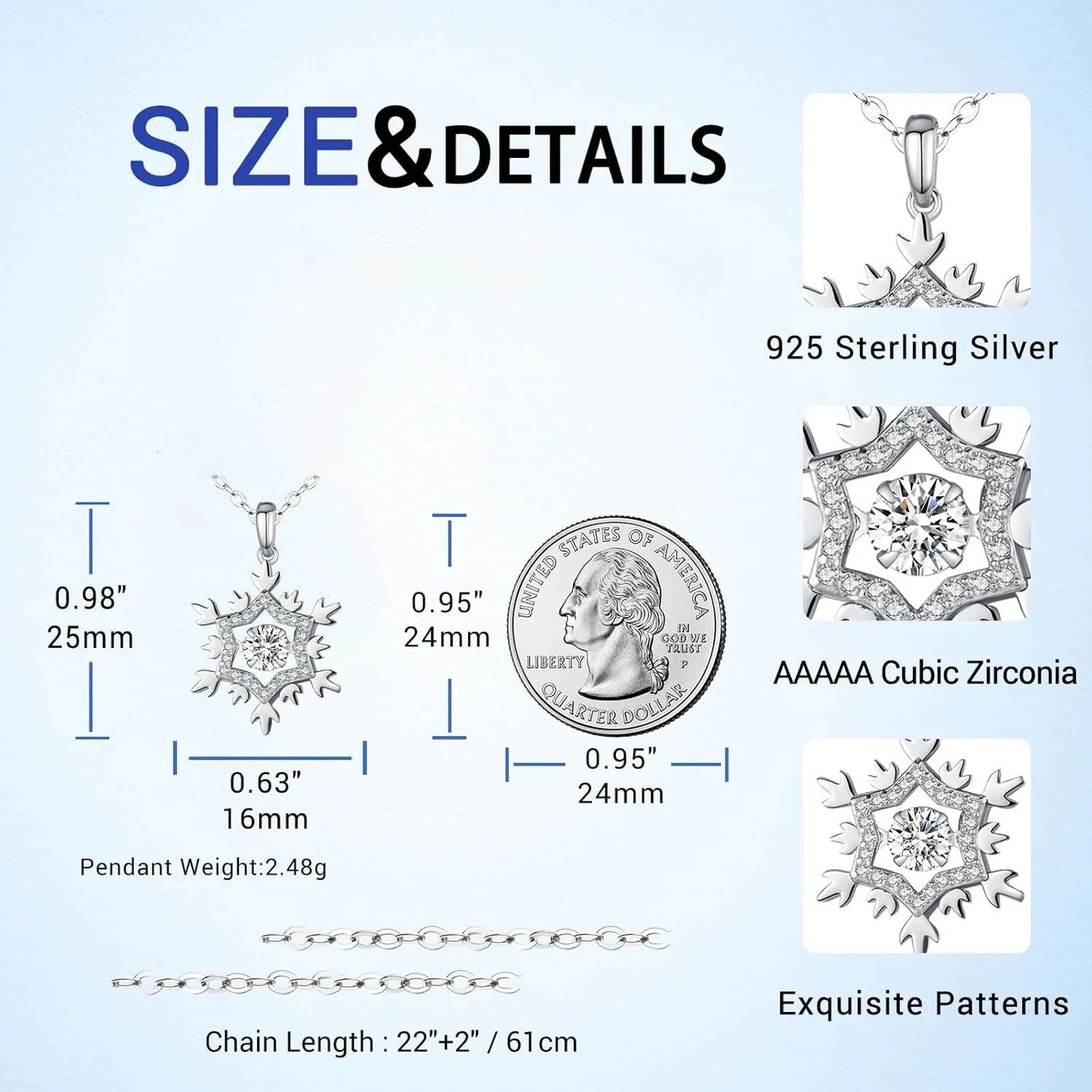 925 Sterling Silver Zirconia Snowflake Pendant