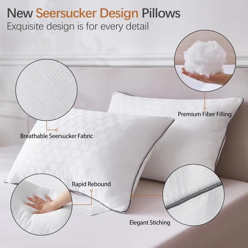 Set of 4 King Size Seersucker Bed Pillows