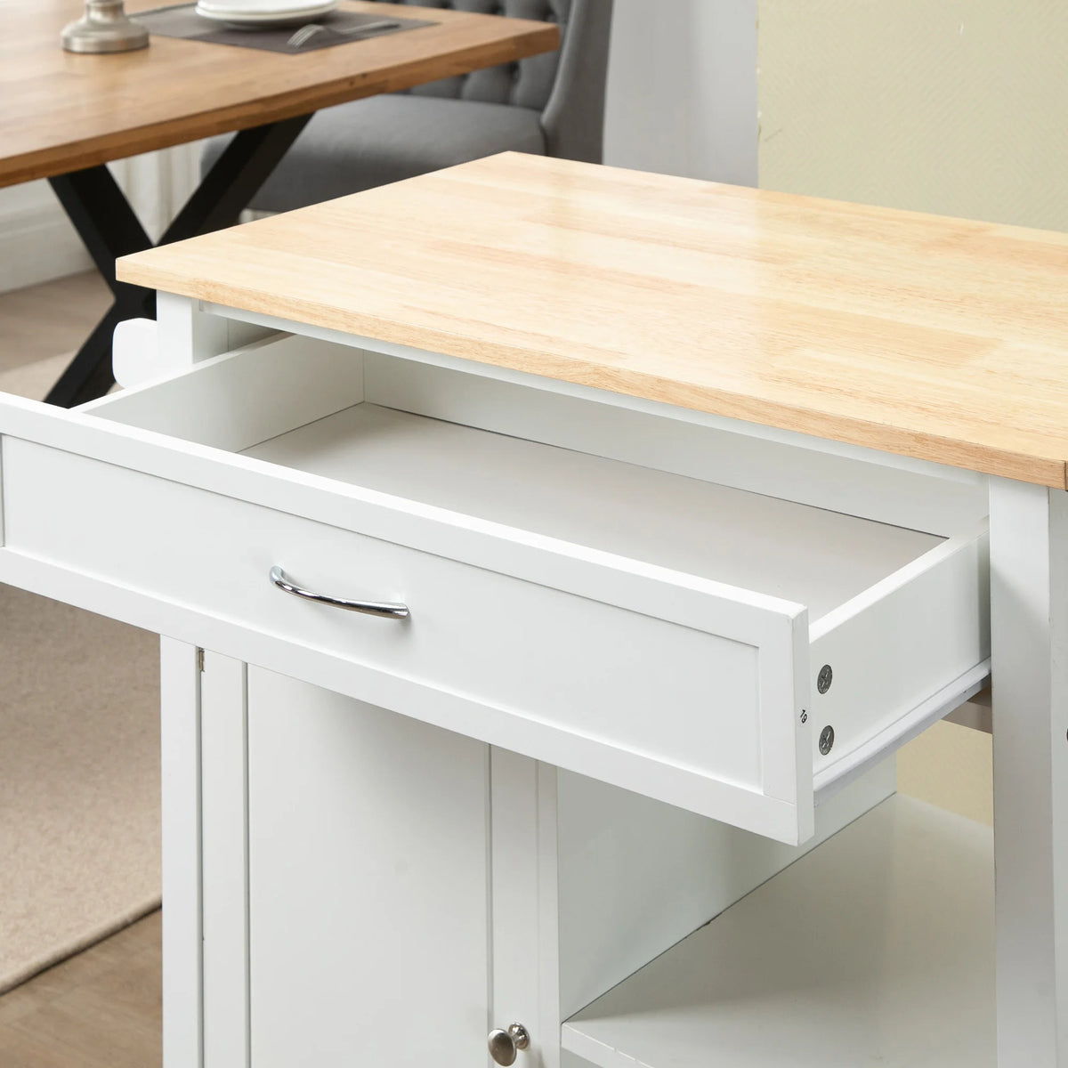 HOMCOM Rolling Kitchen Island Cart with Storage Shelf and Solid Wood Top