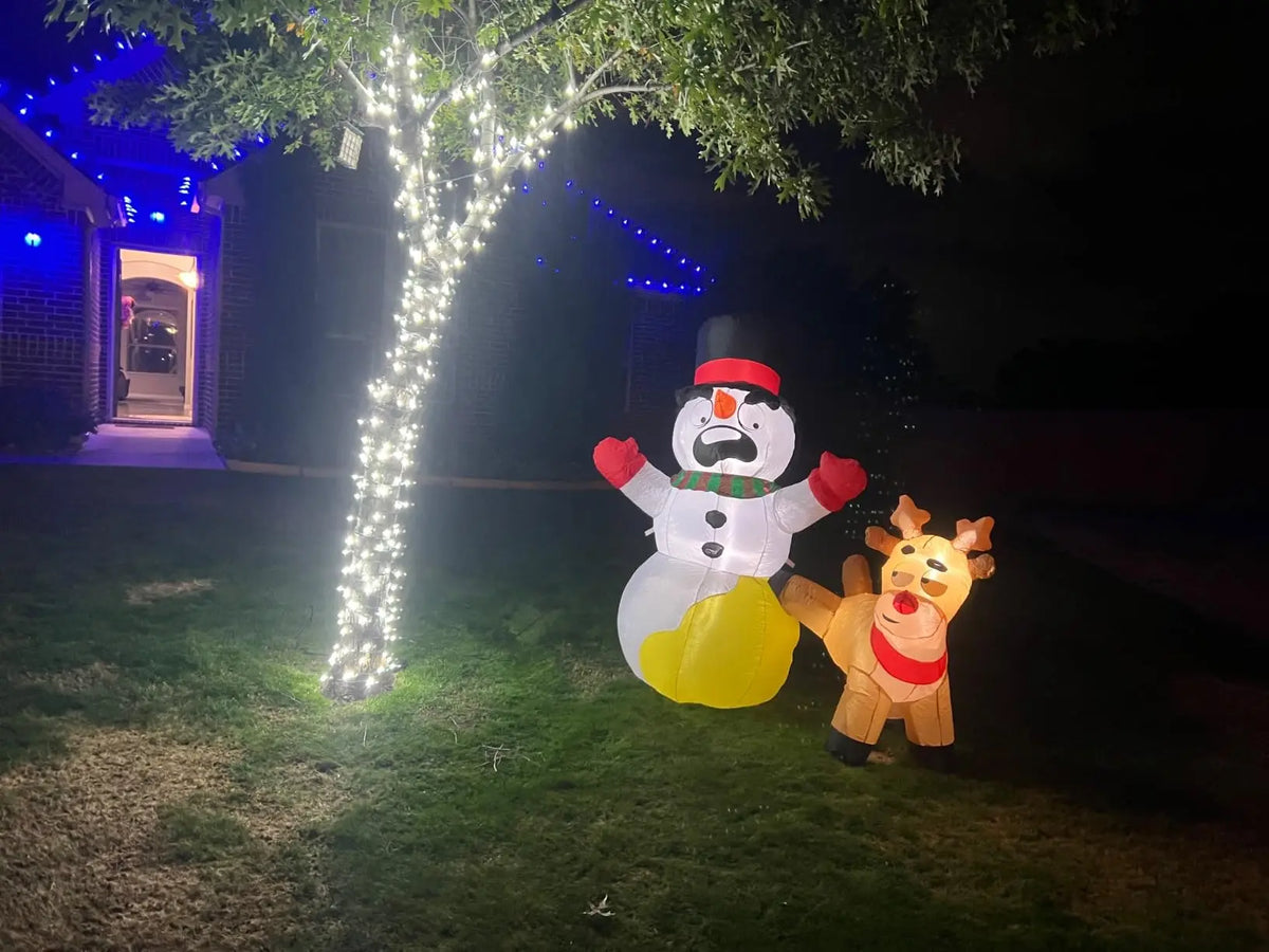 6.6 FT Long Christmas Inflatable Decoration Reindeer Peeing on Snowman with Build-in LED