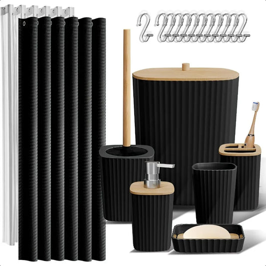 20 Piece Bathroom Shower Curtain and Accessories Set Black