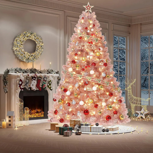 6ft or 7ft Pre-Lit Rose Gold Christmas Tree – Artificial Slim Pencil Tree with Realistic Branch Tips
