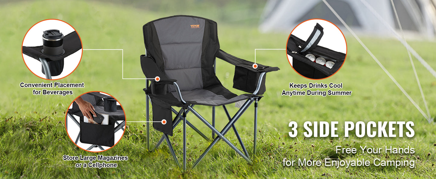 SucceBuy Camping Folding Chair for Adults With Quad Lumbar Back and Side Pockets for Beach, Lawn, Picnic