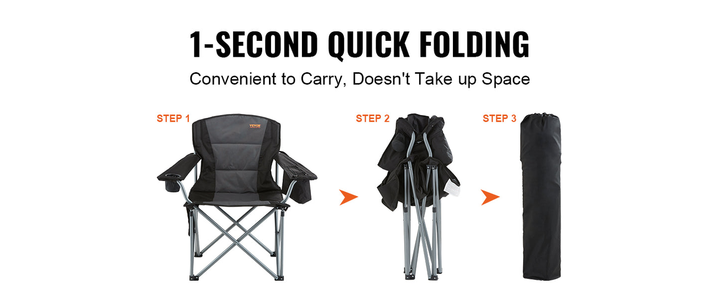 SucceBuy Camping Folding Chair for Adults With Quad Lumbar Back and Side Pockets for Beach, Lawn, Picnic