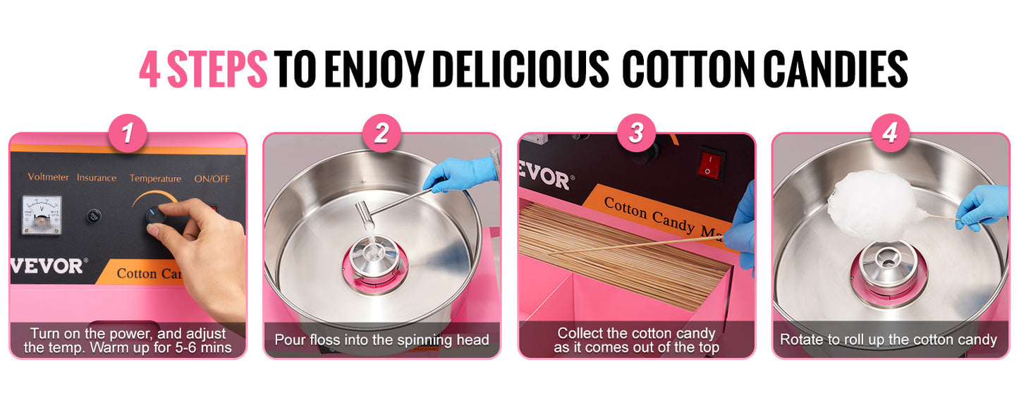 SucceBuy Electric Cotton Candy Machine with Cart and Stainless Steel Bowl
