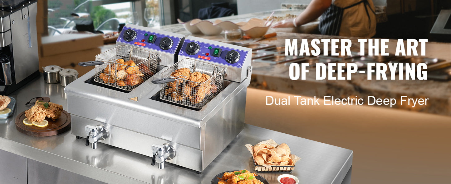 SucceBuy  Electric Deep Fryer w/Dual Removable Tanks